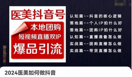 2024医美如何做抖音医美抖音号，本地团购、短视频直播双ip爆品引流，实操落地课-E网资源