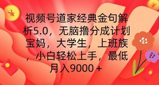 视频号道家经典金句解析5.0.无脑撸分成计划，小白轻松上手，最低月入9000+【揭秘】-E网资源