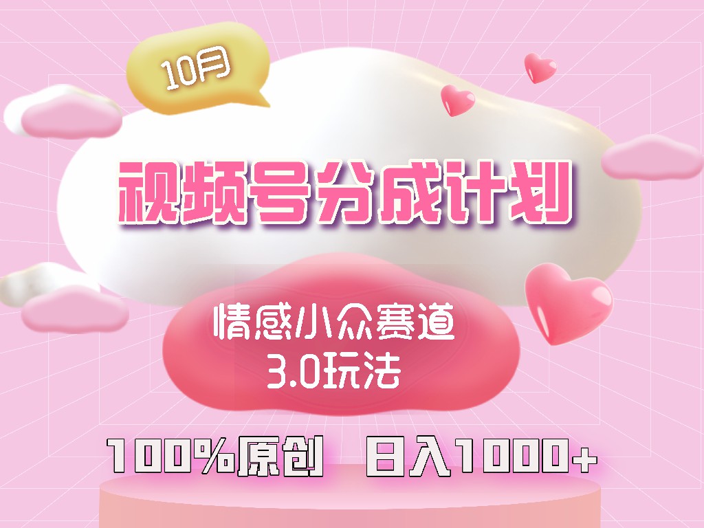 视频号情感小众赛道3.0.纯原创视频，每天1小时，小白易上手-E网资源