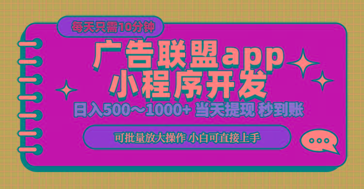 小程序开发 广告赚钱 日入500~1000+ 小白轻松上手！-E网资源