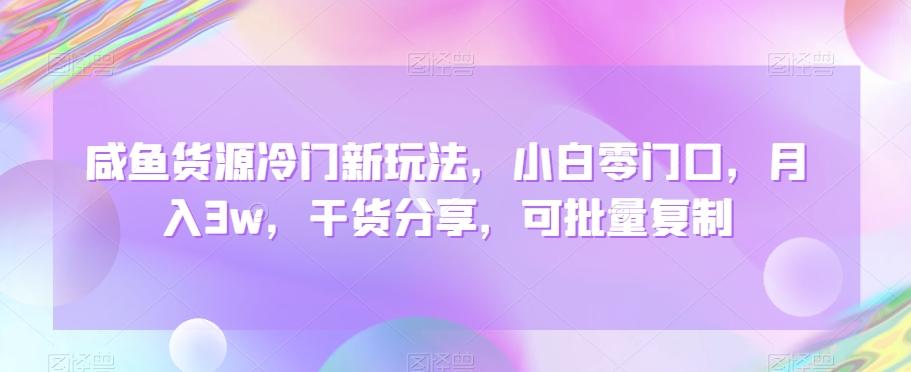 咸鱼货源冷门新玩法，小白零门口，月入3w，干货分享，可批量复制-E网资源