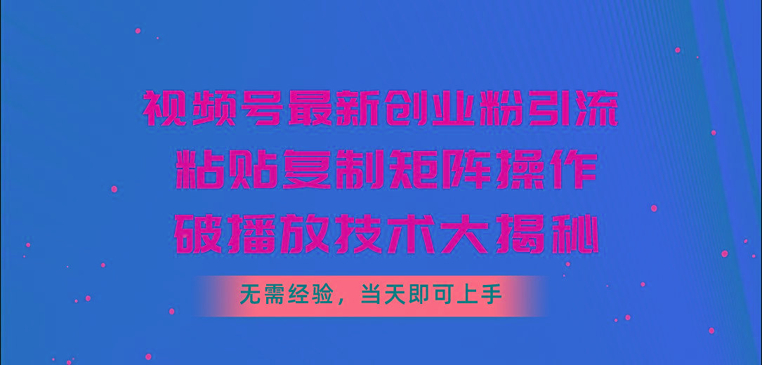 视频号最新创业粉引流，粘贴复制矩阵操作，破播放技术大揭秘，无需经验…-E网资源
