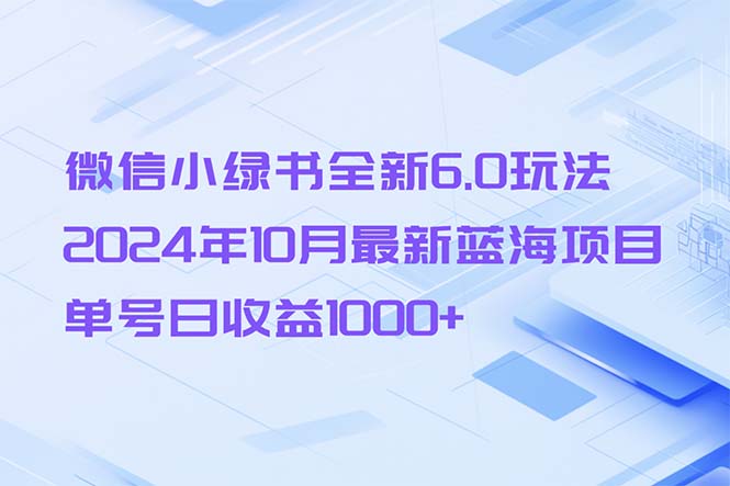 微信小绿书全新6.0玩法，2024年10月最新蓝海项目，单号日收益1000+-E网资源