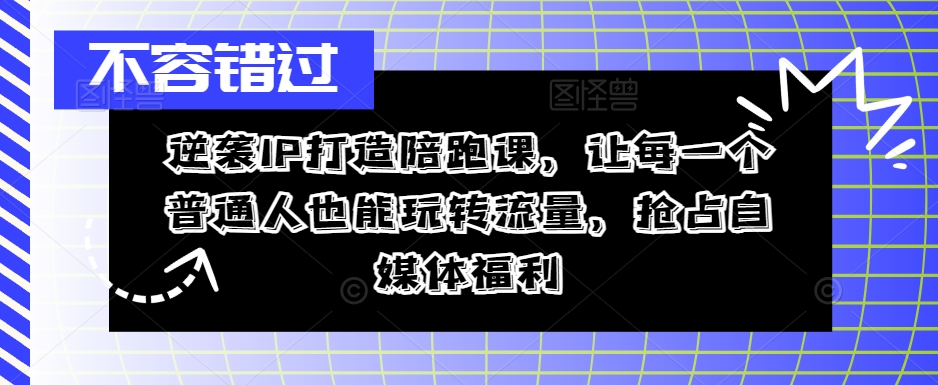 逆袭IP打造陪跑课，让每一个普通人也能玩转流量，抢占自媒体福利-E网资源
