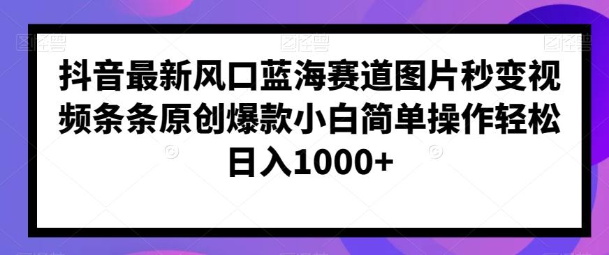 抖音最新风口蓝海赛道图片秒变视频条条原创爆款小白简单操作轻松日入1000+-E网资源