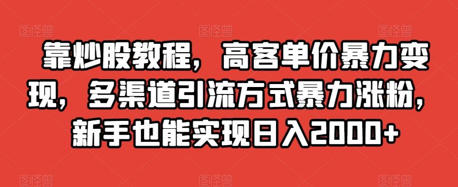 靠炒股教程，高客单价暴力变现，多渠道引流方式暴力涨粉，新手也能实现日入2000+【揭秘】-E网资源
