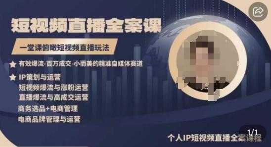 高品质IP短视频直播全案课程，一堂课俯瞰短视频直播玩法-E网资源