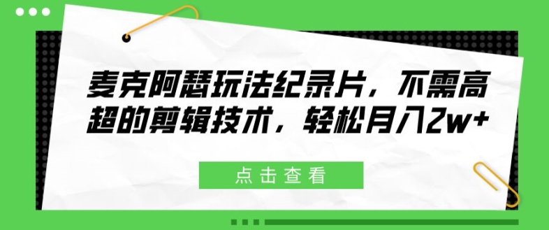 麦克阿瑟玩法纪录片，不需高超的剪辑技术，轻松月入2w+【揭秘】-E网资源