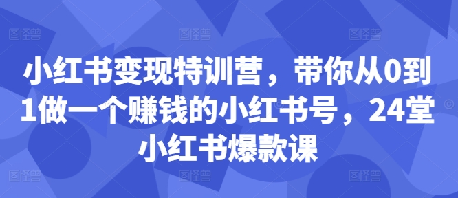 小红书变现特训营，带你从0到1做一个赚钱的小红书号，24堂小红书爆款课-E网资源