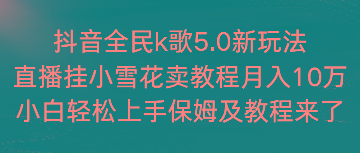 抖音全民k歌5.0新玩法，直播挂小雪花卖教程月入10万，小白轻松上手，保…-E网资源