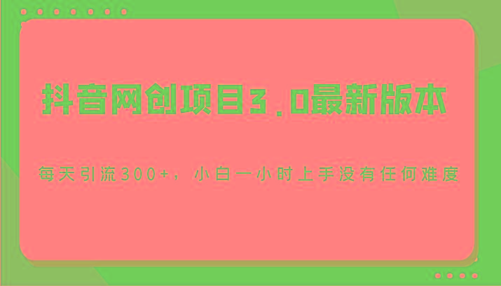 抖音网创项目3.0最新版本，每天引流300+，小白一小时上手没有任何难度-E网资源