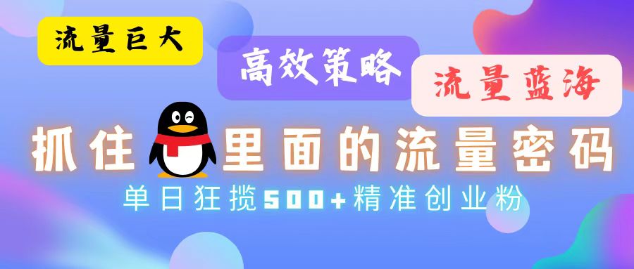 流量蓝海，抓住QQ里面的流量密码！高效策略，单日狂揽500+精准创业粉-E网资源
