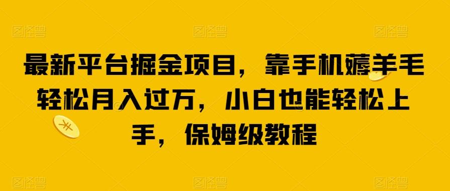 最新平台掘金项目，靠手机薅羊毛轻松月入过万，小白也能轻松上手，保姆级教程【揭秘】-E网资源