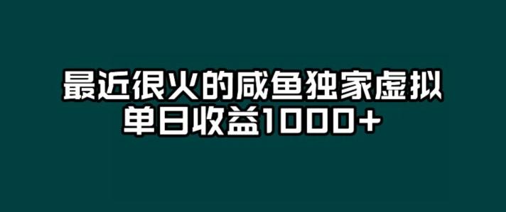 最近很火的咸鱼独家虚拟，单日收益1000+-E网资源