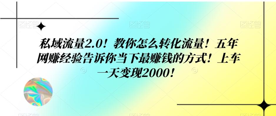 私域流量2.0！教你怎么转化流量！五年网赚经验告诉你当下最赚钱的方式！上车一天变现2000！-E网资源