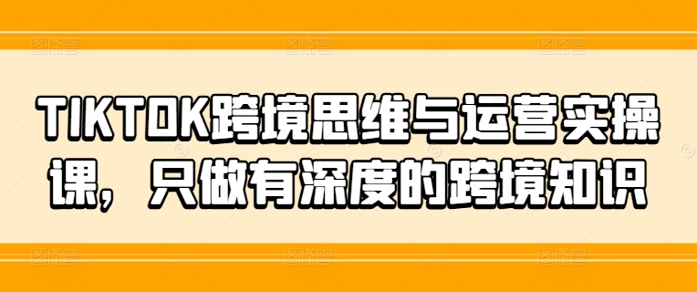 TIKTOK跨境思维与运营实操课，只做有深度的跨境知识-E网资源