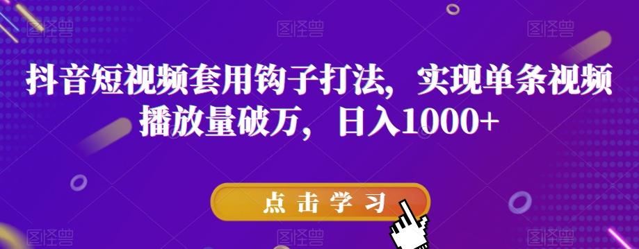 抖音短视频套用钩子打法，实现单条视频播放量破万，日入1000+【揭秘】-E网资源