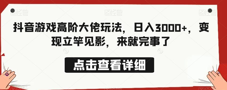 抖音游戏高阶大佬玩法，日入3000+，变现立竿见影，来就完事了-E网资源