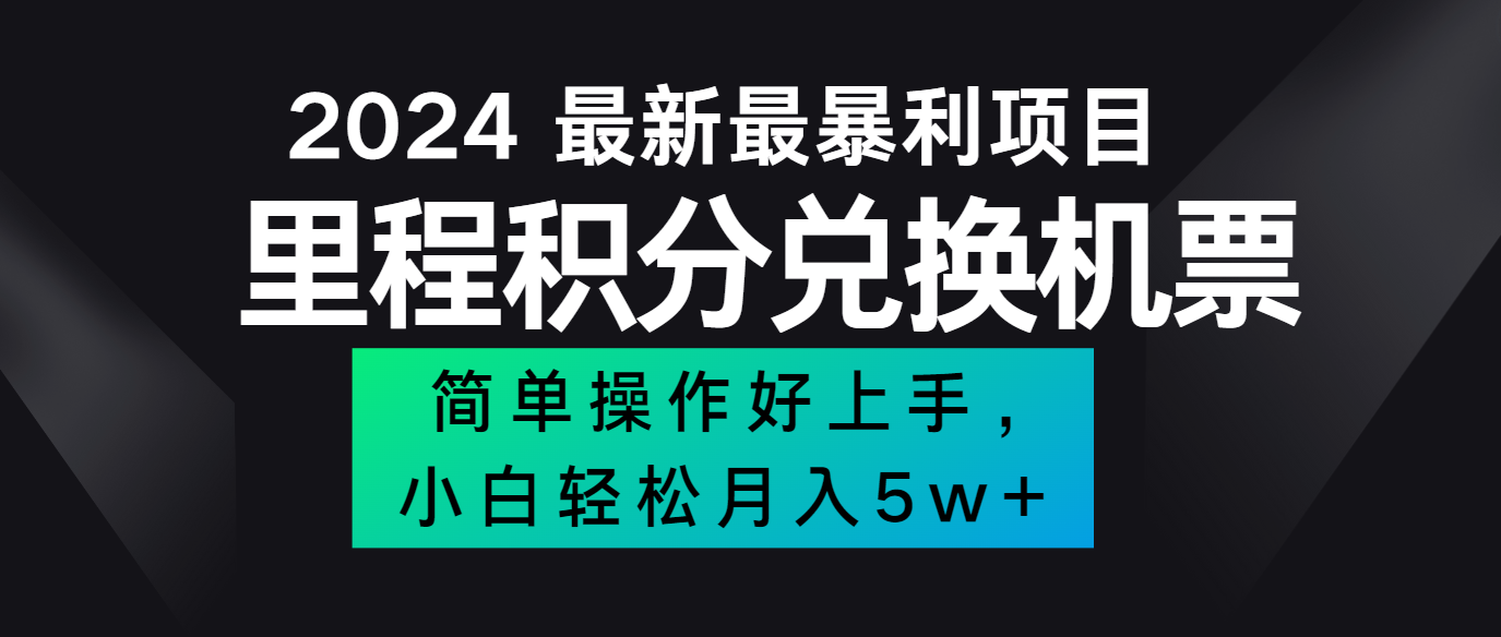 2024最新里程积分兑换机票，手机操作小白轻松月入5万+-E网资源