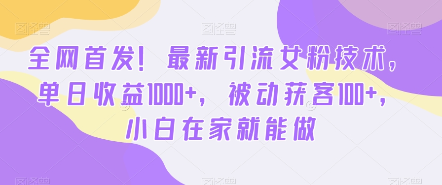 全网首发！最新引流女粉技术，单日收益1000+，被动获客100+，小白在家就能做【揭秘】-E网资源