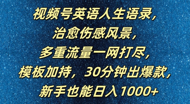 视频号英语人生语录，多重流量一网打尽，模板加持，30分钟出爆款，新手也能日入1000+【揭秘】-E网资源