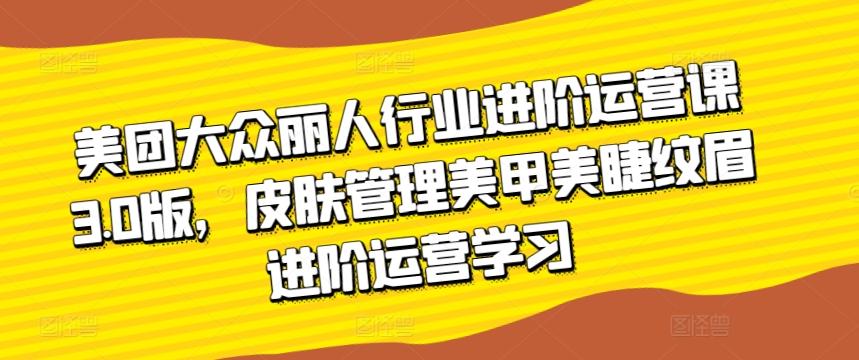 美团大众丽人行业进阶运营课3.0版，皮肤管理美甲美睫纹眉进阶运营学习-E网资源