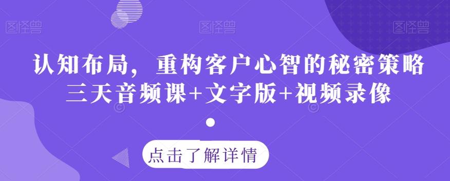 认知布局，重构客户心智的秘密策略三天音频课+文字版+视频录像-E网资源