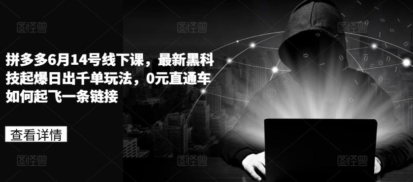 拼多多6月14号线下课，最新黑科技起爆日出千单玩法，0元直通车如何起飞一条链接-E网资源