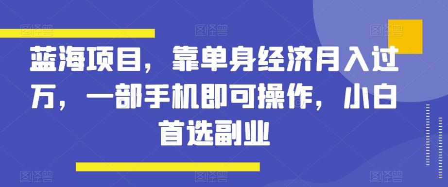 蓝海项目，靠单身经济月入过万，一部手机即可操作，小白首选副业【揭秘】-E网资源