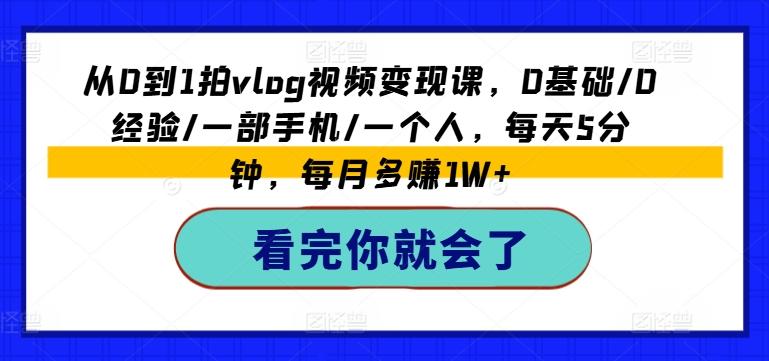 从0到1拍vlog视频变现课，0基础/0经验/一部手机/一个人，每天5分钟，每月多赚1W+-E网资源