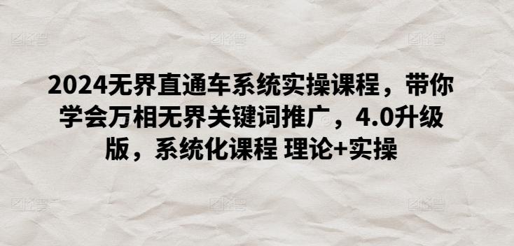 2024无界直通车系统实操课程，带你学会万相无界关键词推广，4.0升级版，系统化课程 理论+实操-E网资源