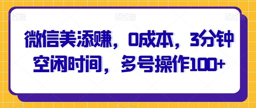 微信美添赚，0成本，3分钟空闲时间，多号操作100+-E网资源