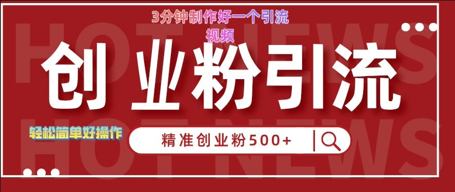 快手被动引流创业粉500+的玩法，3分钟制作好一个引流视频，轻松简单好操作【揭秘】-E网资源
