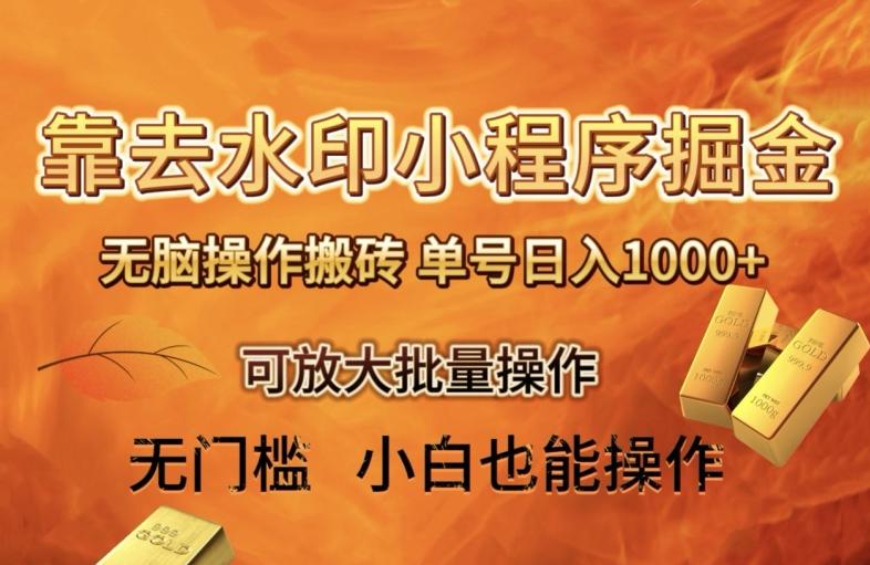 靠去水印小程序无脑操作搬砖，单号日入1000+保姆级教程可放大批量操作【揭秘】-E网资源