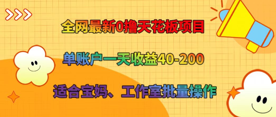全网最新0撸天花板项目 单账户一天收益40-200 适合宝妈、工作室批量操作-E网资源