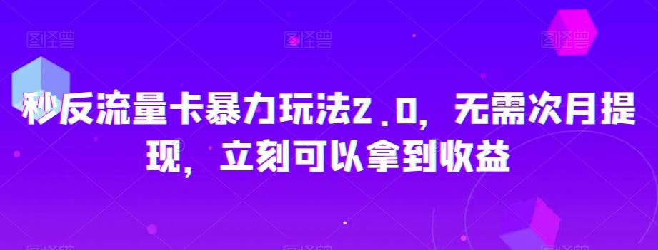 秒反流量卡暴力玩法2.0，无需次月提现，立刻可以拿到收益【揭秘】-E网资源
