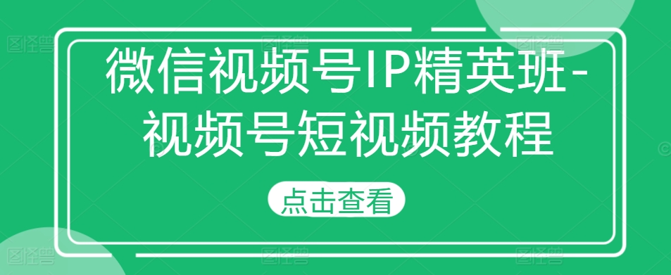 微信视频号IP精英班-视频号短视频教程-E网资源