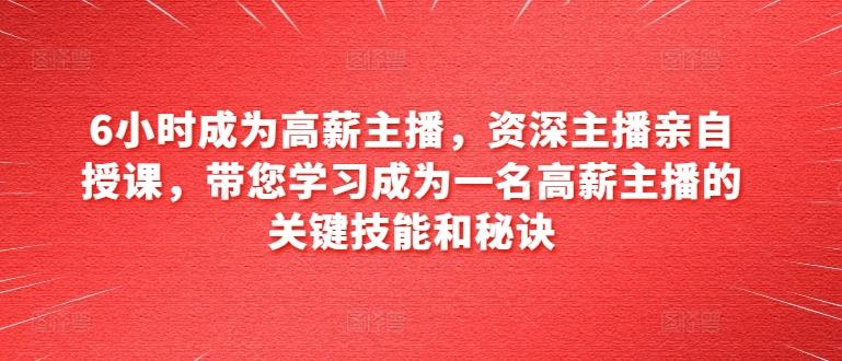 6小时成为高薪主播，资深主播亲自授课，带您学习成为一名高薪主播的关键技能和秘诀-E网资源