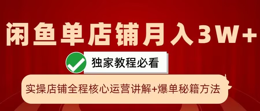 闲鱼单店铺月入3W+实操展示，爆单核心秘籍，一学就会【揭秘】-E网资源