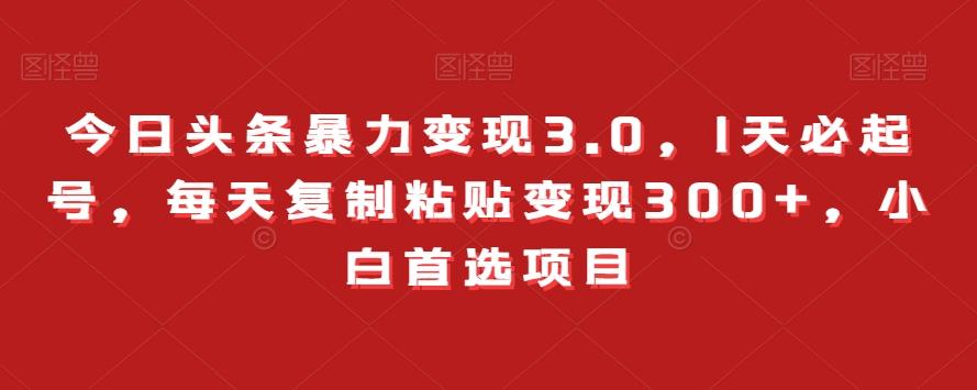 今日头条暴力变现3.0，1天必起号，每天复制粘贴变现300+，小白首选项目-E网资源