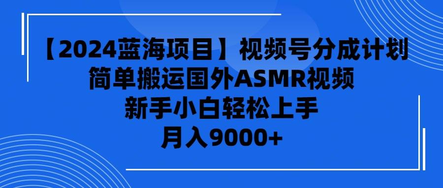 (9743期)【2024蓝海项目】视频号分成计划，无脑搬运国外ASMR视频，新手小白轻松…-E网资源