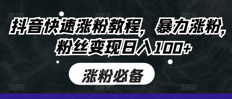 抖音快速涨粉教程，暴力涨粉，粉丝变现日入100+-E网资源