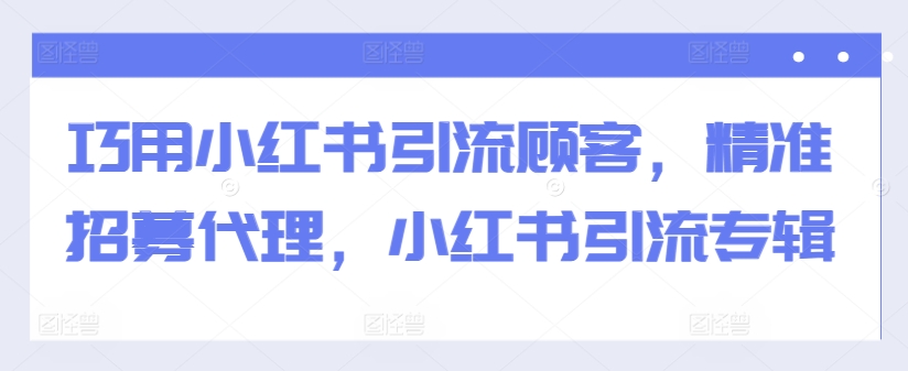 巧用小红书引流顾客，精准招募代理，小红书引流专辑-E网资源
