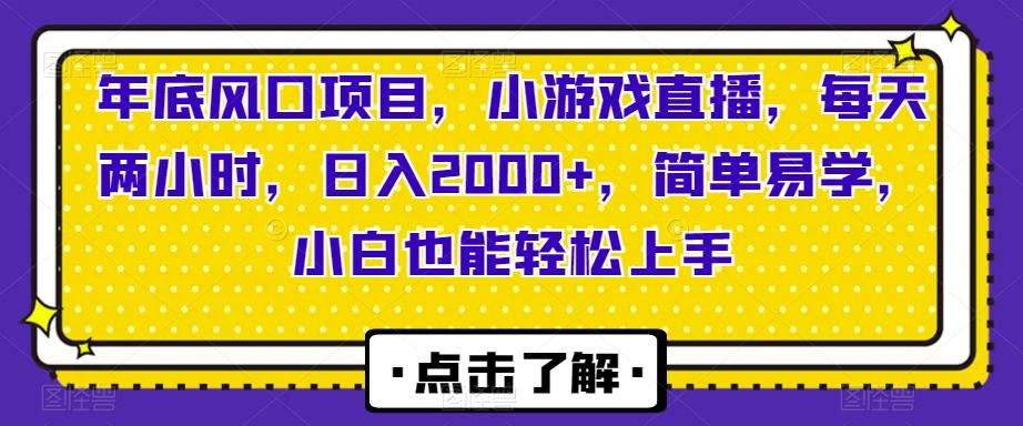 年底风口项目，小游戏直播，每天两小时，日入2000+，简单易学，小白也能轻松上手-E网资源