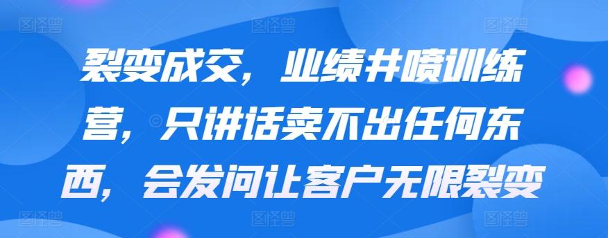 裂变成交，业绩井喷训练营，只讲话卖不出任何东西，会发问让客户无限裂变-E网资源