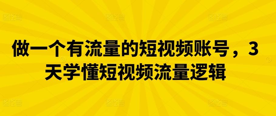做一个有流量的短视频账号，3天学懂短视频流量逻辑-E网资源