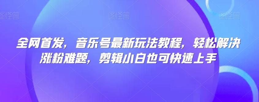 全网首发，音乐号最新玩法教程，轻松解决涨粉难题，剪辑小白也可快速上手-E网资源