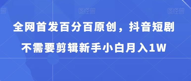 全网首发百分百原创，抖音短剧不需要剪辑新手小白月入1W-E网资源