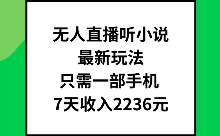 无人直播听小说最新玩法，只需一部手机，7天收入2236元【揭秘】-E网资源