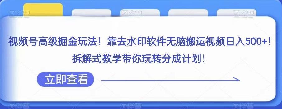 视频号高级掘金玩法，靠去水印软件无脑搬运视频日入500+，拆解式教学带你玩转分成计划【揭秘】-E网资源